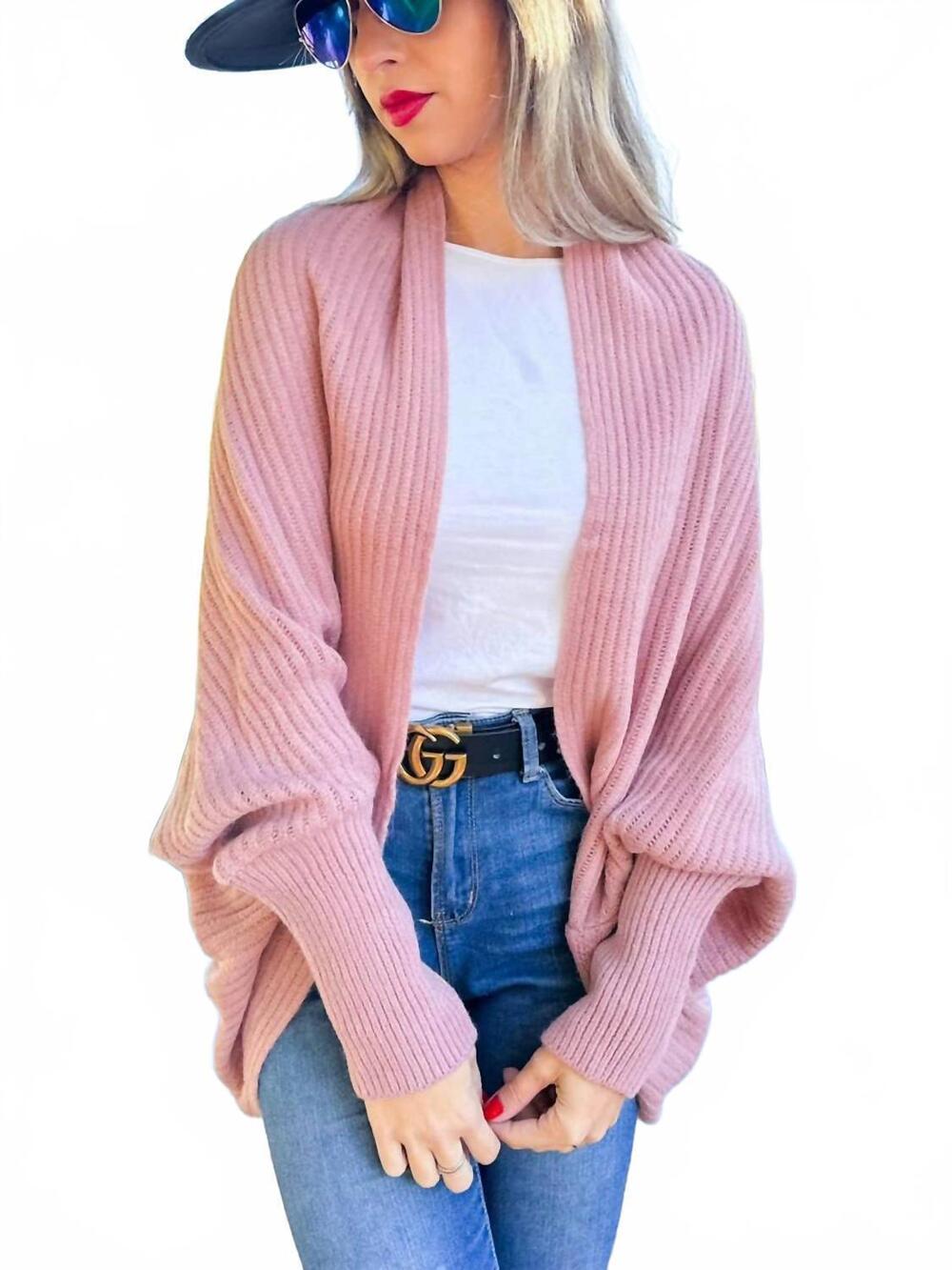 NEW AMOLI shrug ribbed knit cardigan in dusty rose